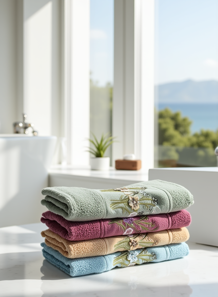 ✨ طقم فوط مطرزة – 3 قطع (55*110) ✨